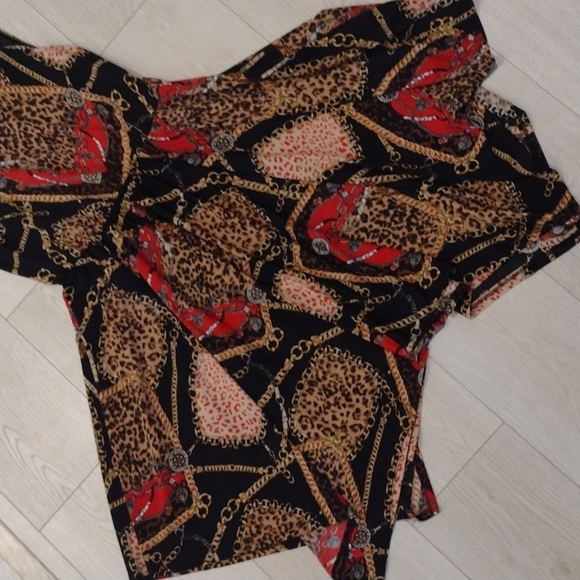 NWOT Stretchy Chain & Animal Print Circle SUZY SHIER Dress w HANDKERCHIEF HEM!! - Picture 7 of 9